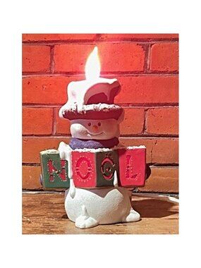 Vintage Hand Painted Ceramic Snowman Holding NOEL Sign – Lighted, 10" Tall